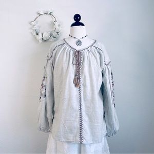 Max Studio Embroidered Long Sleeve Blouse